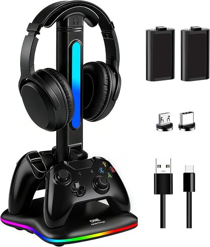 Headphone & Controller Stand with Charging Station for Xbox Series X|S/Elite 2/One/One X/One S/One Elite, RGB Controller Charger Dock for Xbox, Headset and Controller Holder with 3 USB Ports in Saudi Arabia
