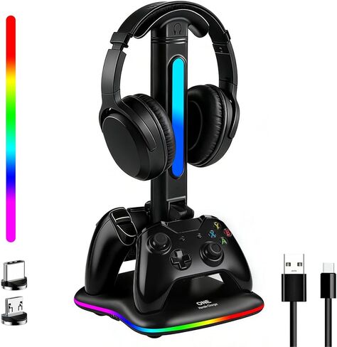 Headphone & Controller Stand with Charging Station for Xbox Series X|S/Elite 2/One/One X/One S/One Elite, RGB Controller Charger Dock for Xbox, Headset and Controller Holder with 3 USB Ports in Saudi Arabia