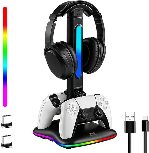 Headphone & Controller Stand with Charging Station for Xbox Series X|S/Elite 2/One/One X/One S/One Elite, RGB Controller Charger Dock for Xbox, Headset and Controller Holder with 3 USB Ports in Saudi Arabia