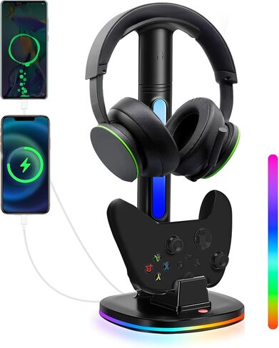 Headphone & Controller Stand with Charging Station for Xbox Series X|S/Elite 2/One/One X/One S/One Elite, RGB Controller Charger Dock for Xbox, Headset and Controller Holder with 3 USB Ports in Saudi Arabia
