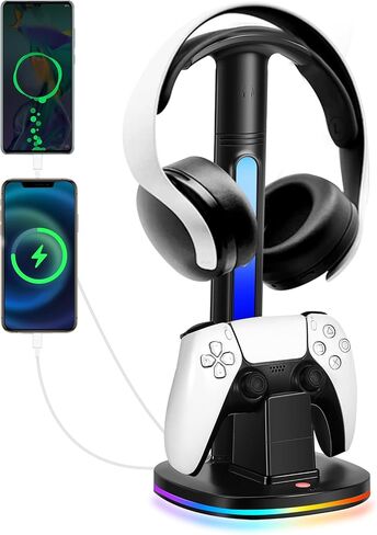 Headphone & Controller Stand with Charging Station for Xbox Series X|S/Elite 2/One/One X/One S/One Elite, RGB Controller Charger Dock for Xbox, Headset and Controller Holder with 3 USB Ports in Saudi Arabia