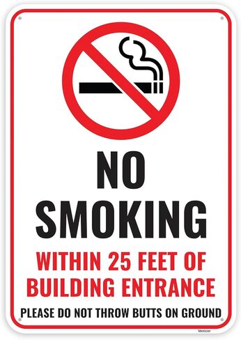 1PC No Smoking Within 25 Feet Sign, 10 x 7 Inches - Aluminum - No Smoking Signs For Business Property Outdoor in Saudi Arabia