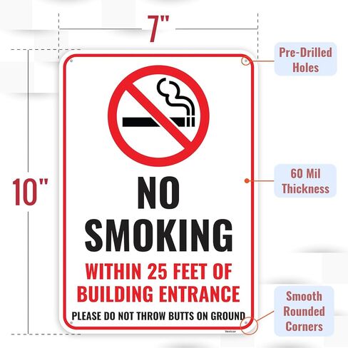 1PC No Smoking Within 25 Feet Sign, 10 x 7 Inches - Aluminum - No Smoking Signs For Business Property Outdoor in Saudi Arabia