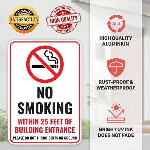 1PC No Smoking Within 25 Feet Sign, 10 x 7 Inches - Aluminum - No Smoking Signs For Business Property Outdoor in Saudi Arabia