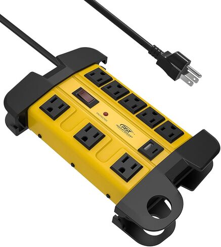 قطاع الطاقة الشاق للارتداد الشاق مع منافذ USB-C ، كتلة طاقة صناعية معدنية 8-ETELT مع قاطع دائرة 15A ، سلك التمديد 15 قدمًا ، 1350 JOULES لورشة العمل ، المرآب ، المكتب ، متجر ... in Kuwait
