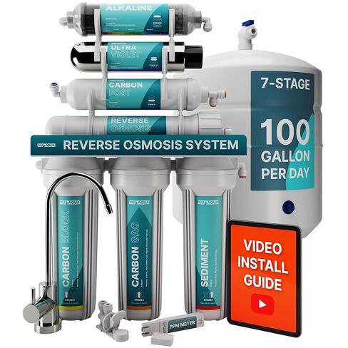 NU Aqua 7-Stage (12 Step Filtration) UV & Alkaline Under Sink Reverse Osmosis Water Filter System - 100 GPD RO Filtration & Remineralization - 100GPD Undersink - Home Kitchen Drinking in Saudi Arabia