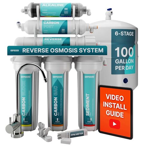 NU Aqua 7-Stage (12 Step Filtration) UV & Alkaline Under Sink Reverse Osmosis Water Filter System - 100 GPD RO Filtration & Remineralization - 100GPD Undersink - Home Kitchen Drinking in Saudi Arabia