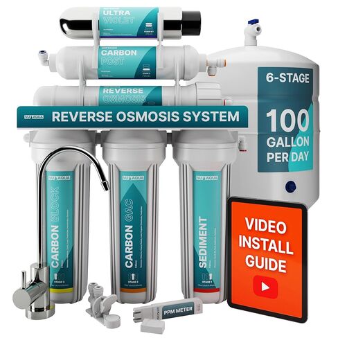 NU Aqua 7-Stage (12 Step Filtration) UV & Alkaline Under Sink Reverse Osmosis Water Filter System - 100 GPD RO Filtration & Remineralization - 100GPD Undersink - Home Kitchen Drinking in Saudi Arabia