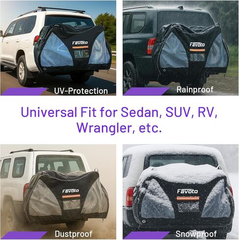 غطاء دراجة Favoto للنقل على الرف 600D غطاء دراجة شديد التحمل مقاوم للماء في الهواء الطلق لدراجتين مع أضواء خلفية للسيارة ورؤية حماية من الشمس والمطر وأغطية دراجة على حامل وصلة مع حقيبة تخزين in Kuwait