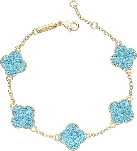 14k Gold Plated Sparkling White Cubic Zirconia Clover Bracelet for Women, Dainty Four Leaf Clover Sparkling White Bracelet, Adjustable Size, Trendy Jewelry Gifts For Her in Saudi Arabia