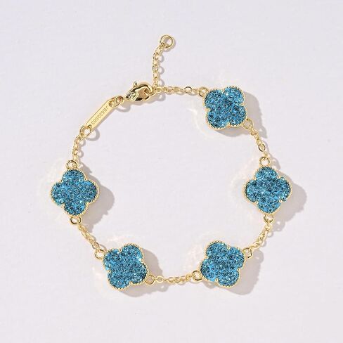 14k Gold Plated Sparkling White Cubic Zirconia Clover Bracelet for Women, Dainty Four Leaf Clover Sparkling White Bracelet, Adjustable Size, Trendy Jewelry Gifts For Her in Saudi Arabia