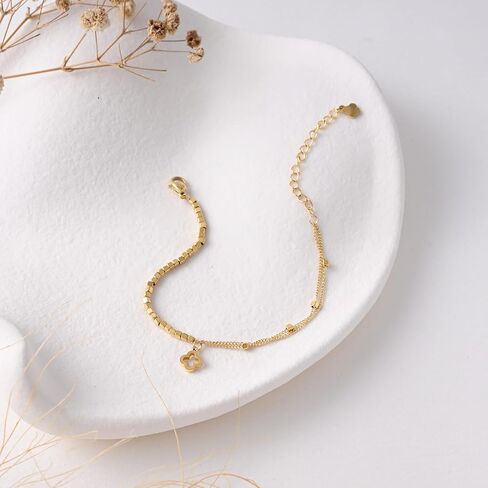 14k Gold Plated Sparkling White Cubic Zirconia Clover Bracelet for Women, Dainty Four Leaf Clover Sparkling White Bracelet, Adjustable Size, Trendy Jewelry Gifts For Her in Saudi Arabia