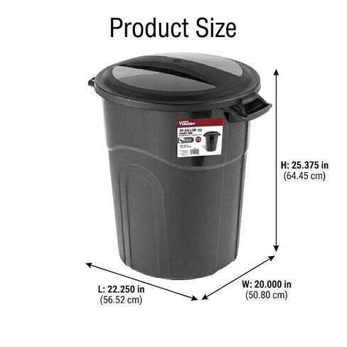 20 Gallon Heavy Duty Plastic Garbage Can with Locking Lid, Black Outdoor Trash Bin for Garage, Patio, and Office, Injection Molded Round Waste Container for 30 Gallon Bags, 40 lb Load Capacity in Saudi Arabia