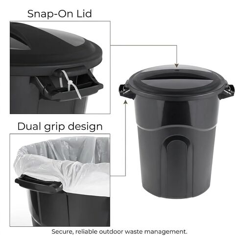 20 Gallon Heavy Duty Plastic Garbage Can with Locking Lid, Black Outdoor Trash Bin for Garage, Patio, and Office, Injection Molded Round Waste Container for 30 Gallon Bags, 40 lb Load Capacity in Saudi Arabia
