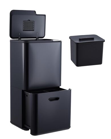 16 Gallon Dual Trash Can, 2 Compartment Stainless Steel Garbage Can with Compost Bin, Plastic Inner Bucket & Odor Control, 33L + 27L Kitchen Recycling Bin Combo for Home Office in Kuwait