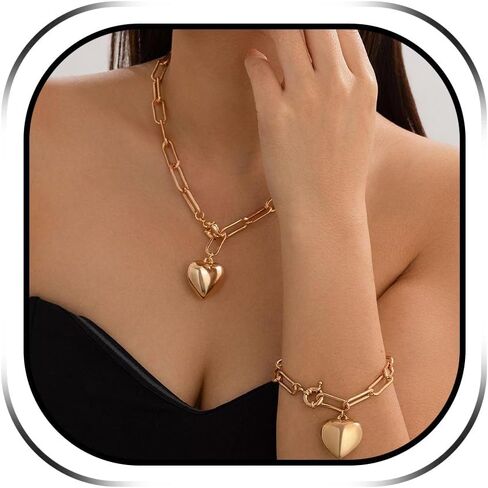 JAVARNV مكتنزة القلب قلادة طقم من الحلقان داينتي مطرز سلسلة القلائد القلب بيان اكسسوارات عيد الحب العصرية مجوهرات هدايا in Kuwait