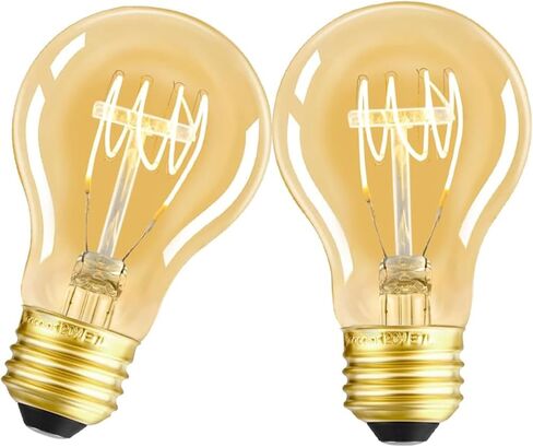 عكس الضوء أدى اديسون المصابيح الكهربائية 4W 40 واط خمر الدافئة A19 E26 2200K المصابيح الكهربائية العتيقة دوامة الزخرفية العنبر المصابيح الكهربائية، CRI 90+، حزمة من 2 in Kuwait