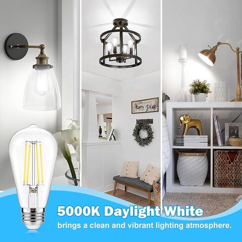 ASOMST Vintage LED Edison Bulbs 5000K Daylight White, 60W Equivalent ST58 Dimmable Filament Light Bulb, 850 Lumens, E26 Base, Energy-Saving LED Edison Lights, Pack of 6 in Saudi Arabia