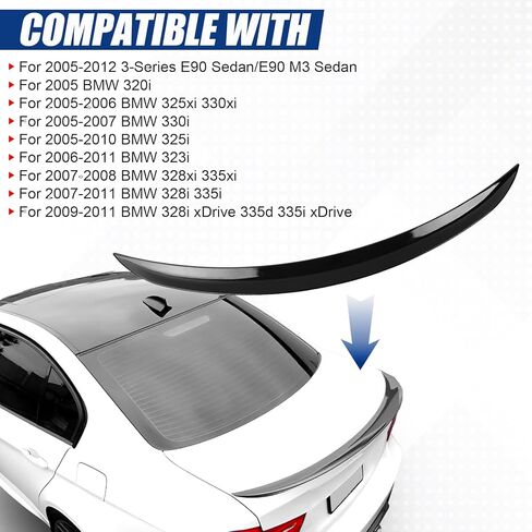 Rear Spoiler Fit for BMW 3-Series 2006-2011 E90 & 2008-2011 M3 Sedan, PSM Style Tail Trunk Lip Wing Sporty Appearance Glossy Black in Saudi Arabia
