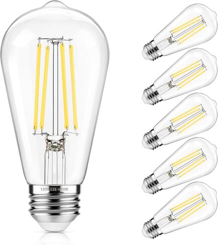 ASOMST Vintage LED Edison Bulbs 5000K Daylight White, 60W Equivalent ST58 Dimmable Filament Light Bulb, 850 Lumens, E26 Base, Energy-Saving LED Edison Lights, Pack of 6 in Saudi Arabia