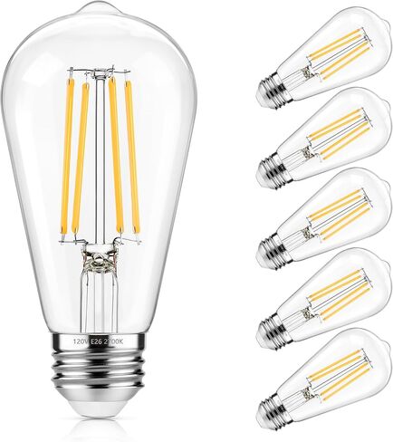 ASOMST Vintage LED Edison Bulbs 5000K Daylight White, 60W Equivalent ST58 Dimmable Filament Light Bulb, 850 Lumens, E26 Base, Energy-Saving LED Edison Lights, Pack of 6 in Saudi Arabia