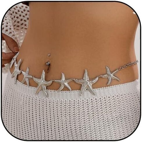 Starfish Waist Chains for Women Gold Silver Beach Waist Chain Ocean style Body Chain Belly Big Starfish Belt Body Chains Adjustable Beach Style Body Jewelry in Saudi Arabia