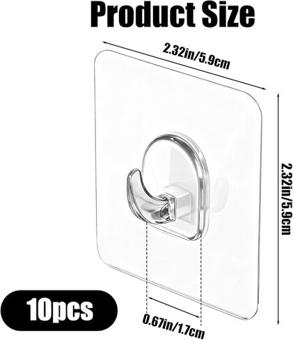 10 Pack Clear Mini Hook Small Adhesive Wall Hooks Utility Damage Free Sticky Hook No Drilling Strong Waterproof Sticker Hanger for Hanging Decoration Shower Light Cable Kitchen Bathroom Bedroom Office in Kuwait