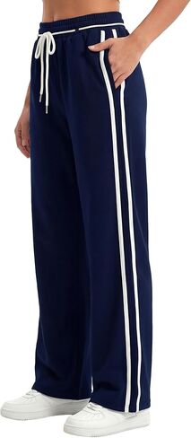 Women's Side Stripe Track Pants Wide Leg High Waist Sweatpants Loose Joggers for Gym Workout Running in Saudi Arabia