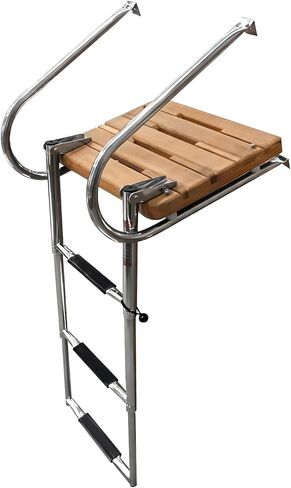 YaeMarine 3 Steps Inboard Teak Swim Platform Ladder Stainless Telescopic Boat Ladder Boat Boarding Ladders with 2 Rails in Saudi Arabia