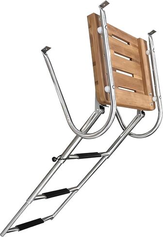 YaeMarine 3 Steps Inboard Teak Swim Platform Ladder Stainless Telescopic Boat Ladder Boat Boarding Ladders with 2 Rails in Saudi Arabia