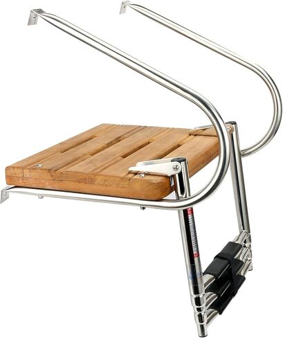YaeMarine 3 Steps Inboard Teak Swim Platform Ladder Stainless Telescopic Boat Ladder Boat Boarding Ladders with 2 Rails in Saudi Arabia
