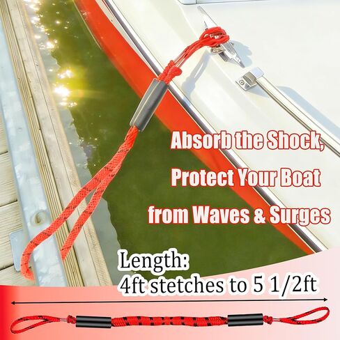 Boat Bungee Lines for Docking, 4 feet Mooring Ropes, Boat Tie Downs for Dock, Boating Accessories, for PWC, Waverunner, SeaDoo, Pontoon, Kayak, Dinghy, Small Boats, Boating Gift in Saudi Arabia