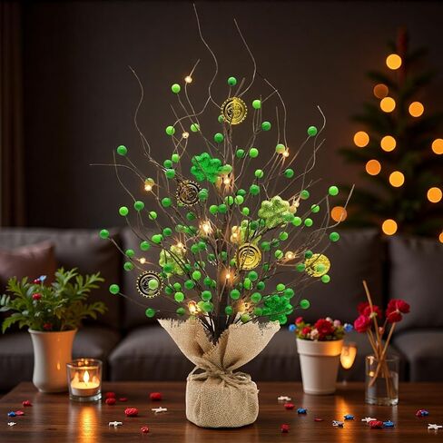 CRCZK St Patricks Day Artificial Tree Decorations St.Patricks Day Decorations St Patricks Day Tabletop Centerpieces Saint Patricks Day Lighted Tree with 20 LEDs, Shamrock&Gold Coins Irish Decor Gifts in Saudi Arabia