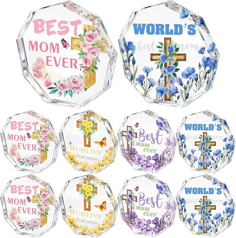 Roowest 8 Pcs Happy Mother's Day Christian Church Gifts Bulk Best Mom Ever Butterfly Flowers Cross Acrylic Award Plaques Religious Party Favors for Mom Women Office Home Table Decorations in Saudi Arabia
