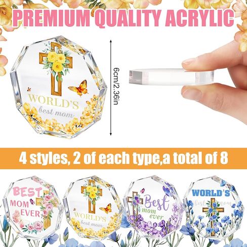 Roowest 8 Pcs Happy Mother's Day Christian Church Gifts Bulk Best Mom Ever Butterfly Flowers Cross Acrylic Award Plaques Religious Party Favors for Mom Women Office Home Table Decorations in Saudi Arabia