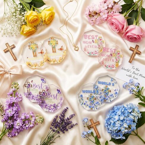 Roowest 8 Pcs Happy Mother's Day Christian Church Gifts Bulk Best Mom Ever Butterfly Flowers Cross Acrylic Award Plaques Religious Party Favors for Mom Women Office Home Table Decorations in Saudi Arabia