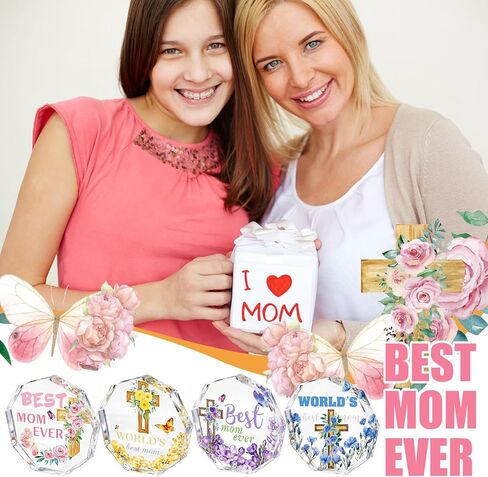 Roowest 8 Pcs Happy Mother's Day Christian Church Gifts Bulk Best Mom Ever Butterfly Flowers Cross Acrylic Award Plaques Religious Party Favors for Mom Women Office Home Table Decorations in Saudi Arabia