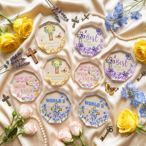 Roowest 8 Pcs Happy Mother's Day Christian Church Gifts Bulk Best Mom Ever Butterfly Flowers Cross Acrylic Award Plaques Religious Party Favors for Mom Women Office Home Table Decorations in Saudi Arabia