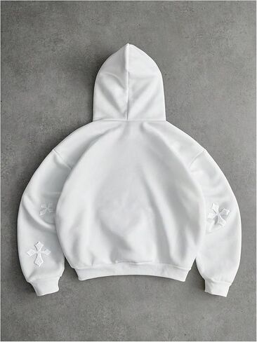 Verdusa Men's Y2k Cross Embroidery Hoodie Sweatshirts Trendy Fall Pullover Tops with Pockets in Saudi Arabia