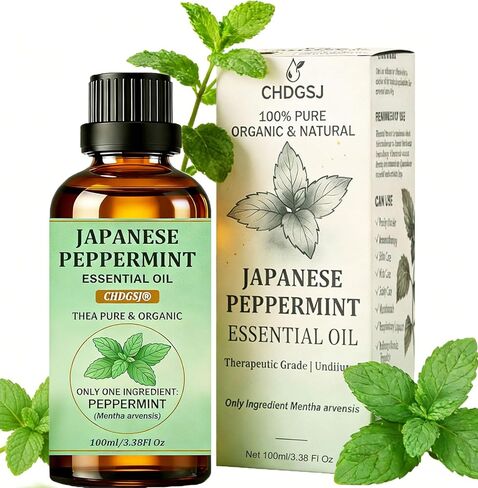 100% Pure Organic Japanese Peppermint Essential Oil, USDA Natural Food & Therapeutic Grade for Aromatherapy, Skin Hair Scalp Care, Massage - Can Diffusers, Home Cleaner, Relaxtion, Aid Mood - 100ml in Saudi Arabia