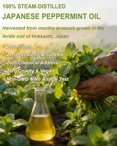 100% Pure Organic Japanese Peppermint Essential Oil, USDA Natural Food & Therapeutic Grade for Aromatherapy, Skin Hair Scalp Care, Massage - Can Diffusers, Home Cleaner, Relaxtion, Aid Mood - 100ml in Saudi Arabia