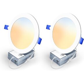 12 حزمة 6 بوصة 5CCT LED إضاءة غائرة، إضاءة غائرة سلمية، قابلة للتعتيم، مصنفة للرطوبة، 2700K-5000K قابلة للتحديد، إضاءة سقف رقاقة مع صندوق توصيل، 1200LM، 12W 120V، ETL&FCC in Kuwait