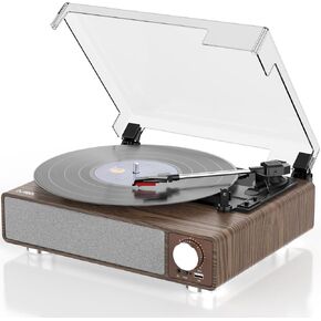 Vinyl Record Player with Speakers,MONODEAL 3-Speed Turntable for Vinyl Records with Bluetooth Transmitter,Auto Stop,RCA Output/USB/Headphone Jacks,Vintage Record Player Wooden Design in Kuwait