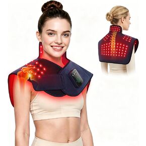 Red Light Therapy for Neck Shoulder, 660nm & 850nm Infrared Light Therapy Wrap, Cordless 5000mAh Rechargeable Light Therapy Pad with Timer & Pulse Modes for Home Use in Kuwait
