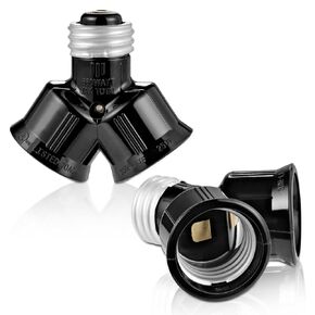 Double Light Socket Adapter, Dual Light Bulb Splitter, Twin Bulb Holder Converter, Add Extra Lamp in Garage Increase Camera in A Socket. UL Listed (Black, 2) in Kuwait