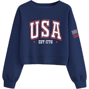 الولايات المتحدة الأمريكية البلوز المرأة اقتصاص 4th من يوليو البلوز العلم الأمريكي Crewneck بلوزات الوطنية مضلع تنحنح المحاصيل القمم in Kuwait