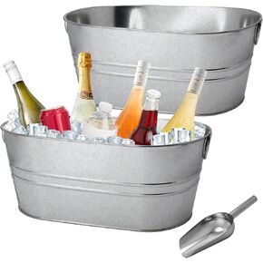 2 Pack 4 Gallon Galvanized Tub Ice Buckets for Parties Portable Beverage Tub with Handles Champagne Bucket Metal Ice Buckets for Cocktail Bar with Ice Scoop in Saudi Arabia