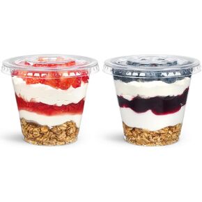 [100 Sets, 9 oz Clear Plastic Fruit Cups with Lid No Hole, Disposable Plastic Cups with Lids for Yogurt, Parfait, Pudding, Dessert, Cake, Ice Cream, Snack Cup Party Supplies in Saudi Arabia