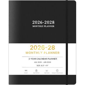 2026-2027 Monthly Planner, 2 Year Calendar Planner, Jan 2026 - Dec 2027, 8.3'' x 11'', 24 Months, Embossed Cover, with Printed Tabs ＆Pocket, Elastic Closure, Organizer for Office Home School, Black in Kuwait