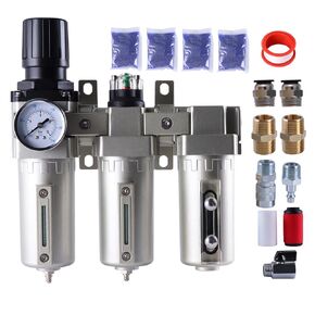 1/2 Inch NPT Industrial Grade Three Stage Air Drying System, Particulate Filter, Coalescing Filter, Desiccant Dryer and Air Regulator, 0-240 PSI, Semi-Auto Drain in Kuwait